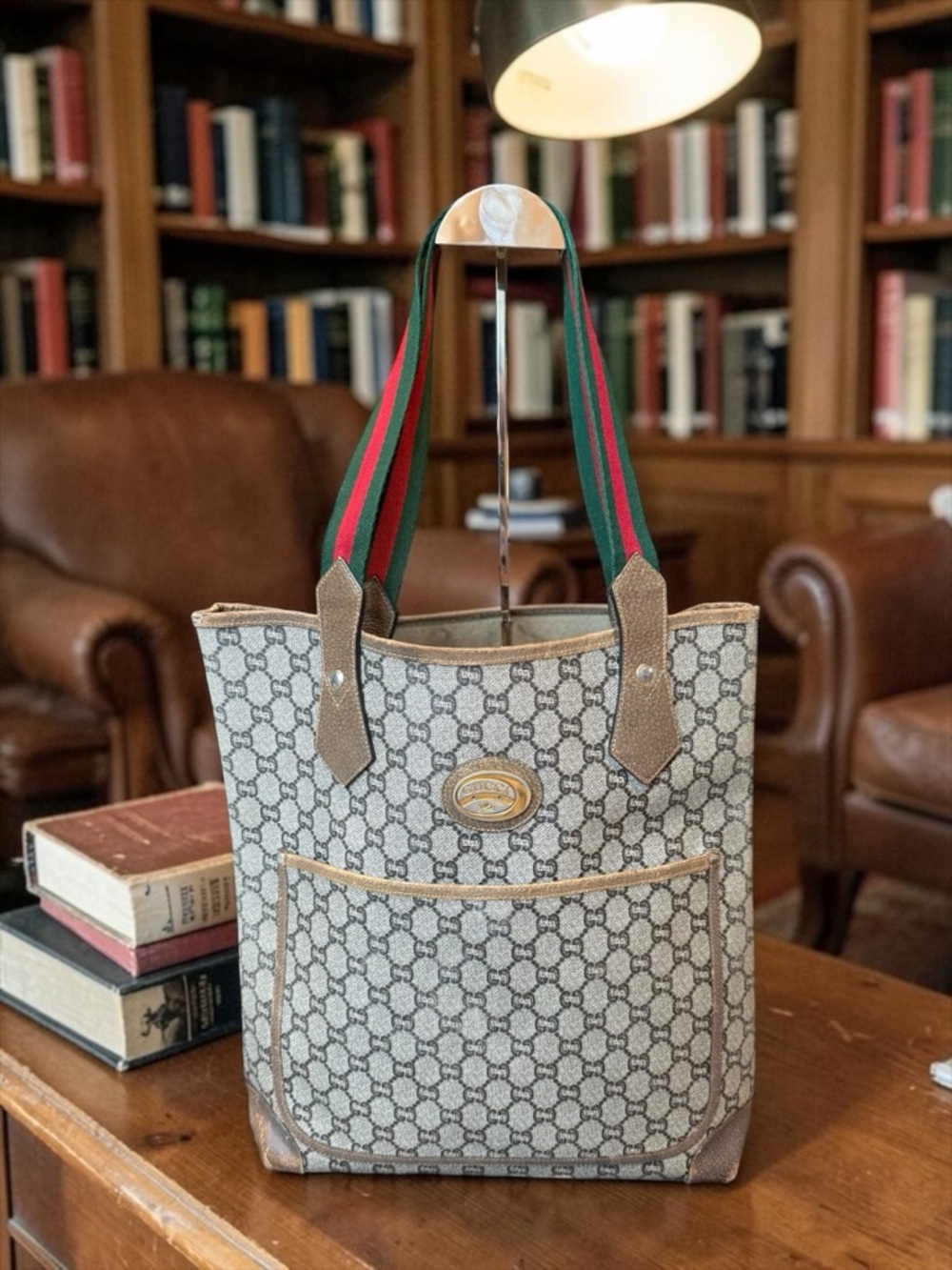 Vintage Gucci Plus GG Supreme Web Strap Tote Rare Crest Logo Shopper Bag❤️💚